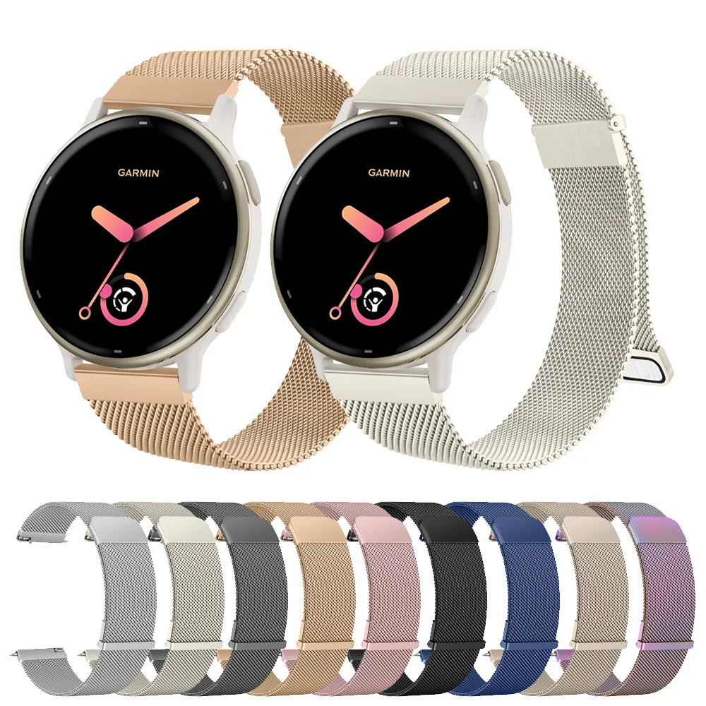 Bande magnétique milanaise 20mm pour Bracelet de musique Garmin Vivoactive 6 5 3 pour Bracelet Garmin Venu Sq 2 Plus/Forerunner 55/165/245/645