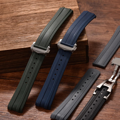 FKM bracelet en caoutchouc 20mm pour Omega X Swatch Seamaster300 bracelet de montre en caoutchouc à extrémité incurvée boucle papillon pliante pour Omega MoonSwatch