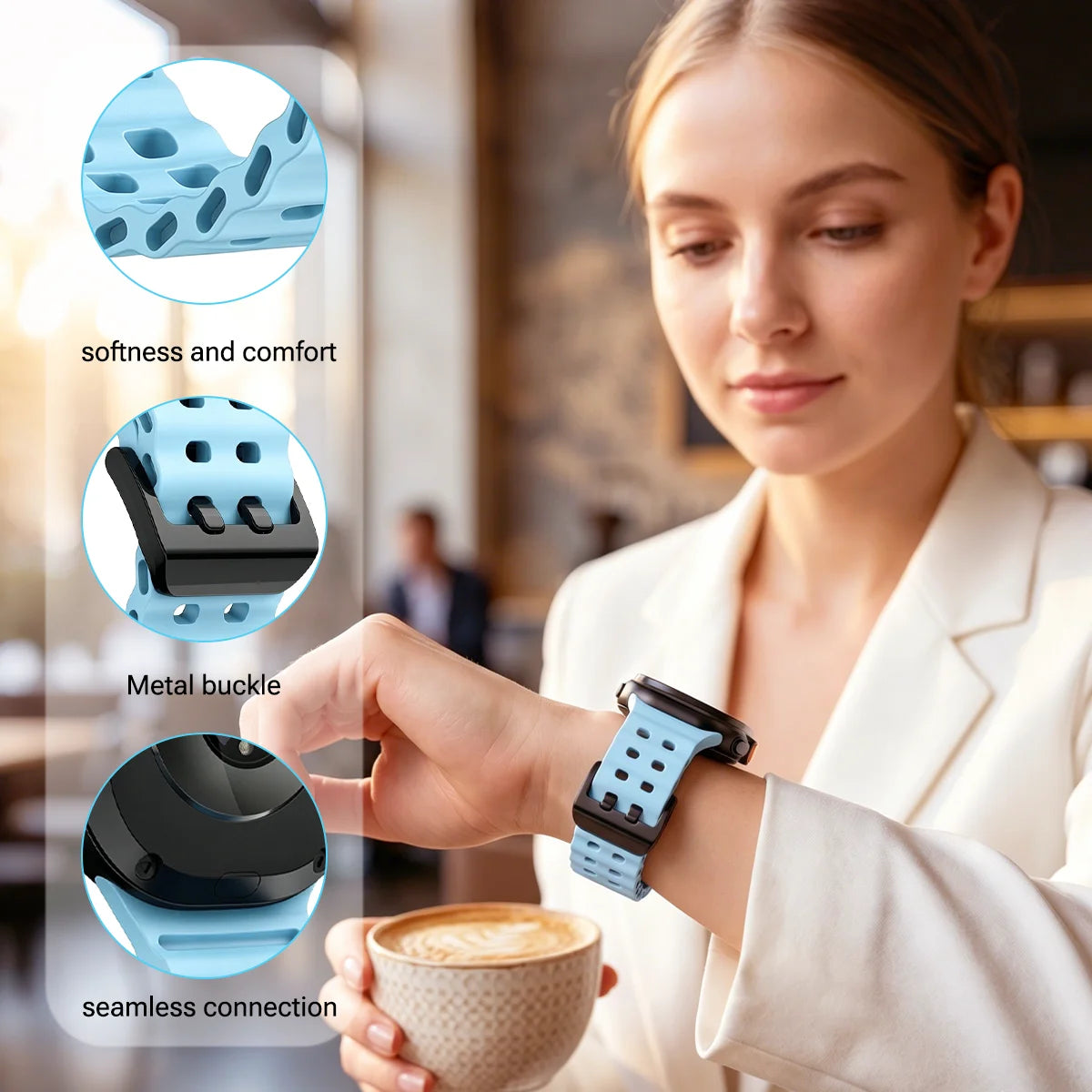 Cinturino per orologio sportivo luminoso in silicone Ocean per Samsung Galaxy Watch 8 9 40/44 mm 8 Classic 46 mm, cinturino di ricambio unisex
