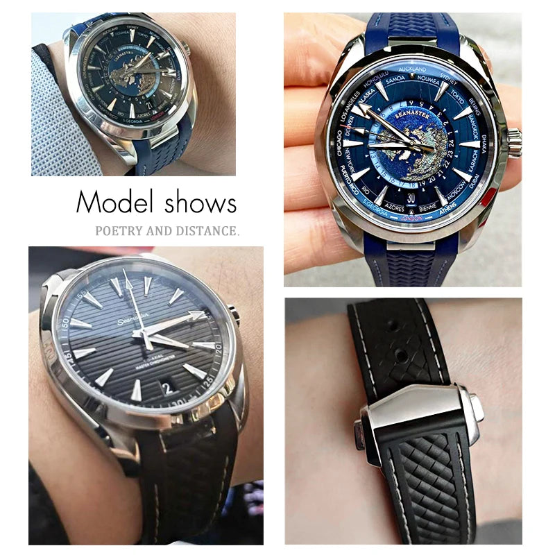 Bracelet de montre en caoutchouc fluoré FKM coloré de qualité supérieure, 19mm, 20mm, 21mm, pour Omega Seamaster 300 Aqua Terra AT150, bracelet de montre souple, outil