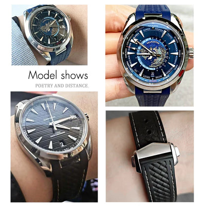 Bracelet de montre en caoutchouc fluoré FKM coloré de qualité supérieure, 19mm, 20mm, 21mm, pour Omega Seamaster 300 Aqua Terra AT150, bracelet de montre souple, outil