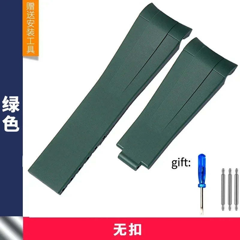 Rubber Watch Band, 20mm 21mm, for Rolex Submariner DAYTONA GMT Yacht-Master, Black Silicone Strap