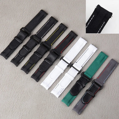 Bracelet de montre en nylon et cuir noir et blanc, 20 mm, extrémités courbées, deux barres à ressort, réglable, pour Rolex DAYTONA SUBMARINER diw Wat
