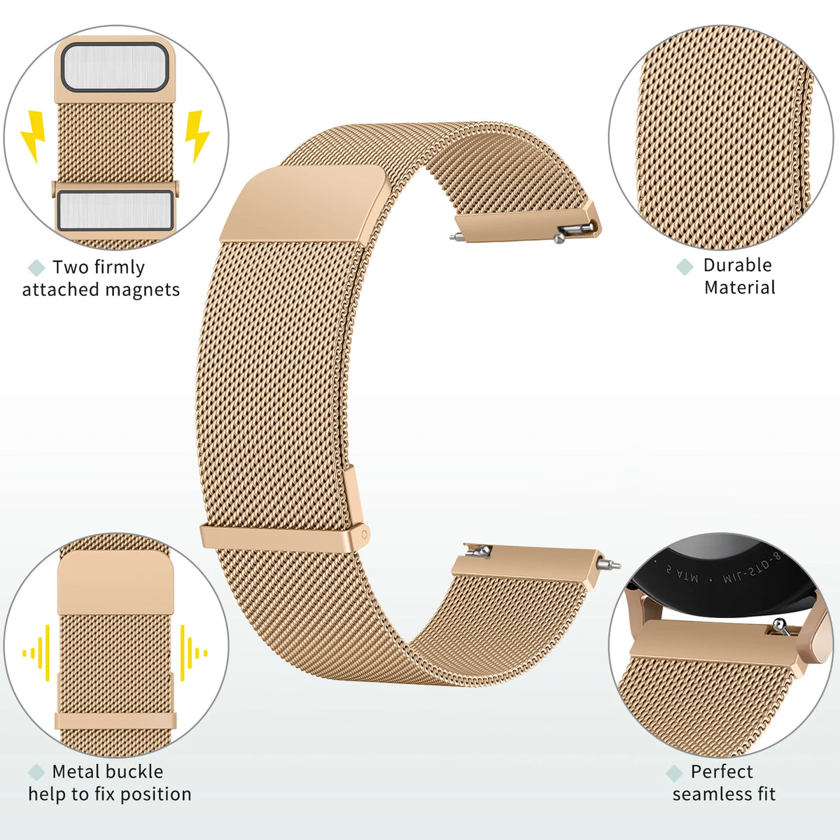 Bande magnétique milanaise 20mm pour Bracelet de musique Garmin Vivoactive 6 5 3 pour Bracelet Garmin Venu Sq 2 Plus/Forerunner 55/165/245/645