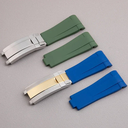 21mm curved end FKM fluororubber watch strap, accessories for Rolex bracelet, for 41mm Submariner Explorer 216570, glide lock clasp