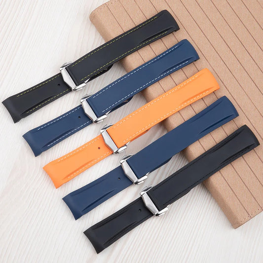 FKM Fluorocarbon Rubber Watch Strap, 19/20/21/22mm, Curved End, for Omega 300, Seamaster 600, Planet Ocean, and Speedmaster