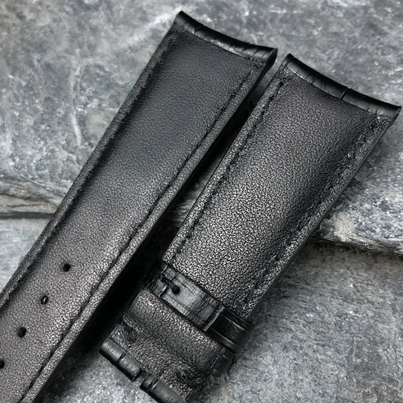 Bracelet de montre en cuir de veau véritable, grain d'alligator, compatible avec IWC Pilot Portuguese Serie, disponible en noir, marron et bleu