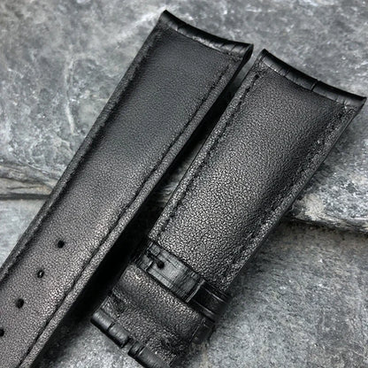 Bracelet de montre en cuir de veau véritable, grain d'alligator, compatible avec IWC Pilot Portuguese Serie, disponible en noir, marron et bleu