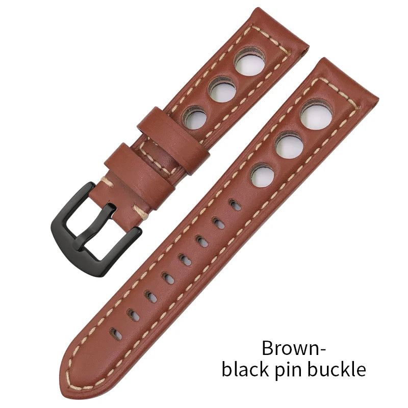 Bracelet de montre en cuir de veau 19mm 20mm 21mm 22mm pour IWC Pilot Breitling Tudor Omega Seiko SKX 5, bracelet de montre en cuir de vache véritable avec trous