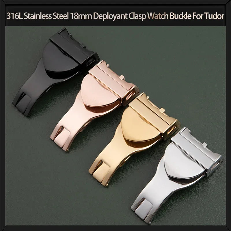 316L Stainless Steel 18mm Deployment Clasp Watch Buckle for Tudor Strap, Leather Rubber Band Replacement Silver Folding Clasp