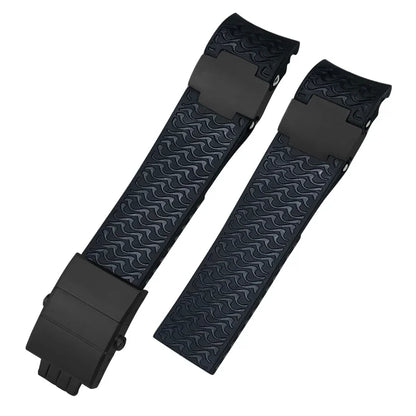 Cinturini per orologio in gomma siliconica da 22 mm compatibili con Ulysse Nardin Diver, chiusura deployante color argento o oro rosa, cinturino nero o blu