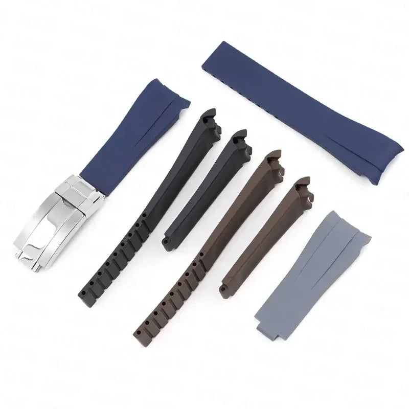 Curved Rubber Watch Strap for Omega x Swatch MoonSwatch, 20mm Folding Clasp for Men and Women, TPU Replacement Band for Rolex Submariner