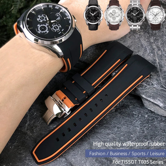 Cinturino di ricambio in gomma e silicone con estremità curva per Tissot T035 T035617, cinturino da polso morbido con chiusura a farfalla, 23mm 24mm