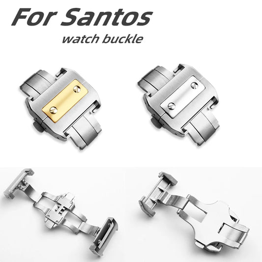 Boucle de montre 18mm 21mm pour Cartier Santos série 100, bouton en acier inoxydable massif, boucle papillon, accessoires de fermoir de montre
