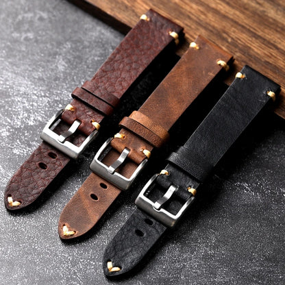 Cinturino per orologio in vera pelle fatto a mano, marrone scuro nero 18 20 22MM, cinturino vintage morbido da uomo, cinturino in pelle bovina primo strato