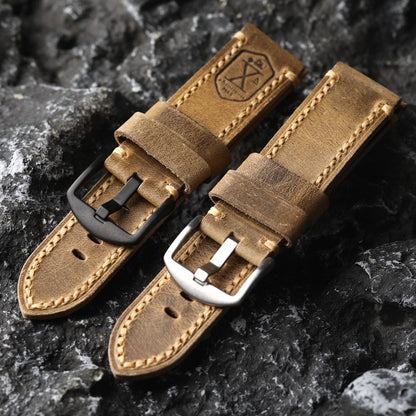 Bracciale in pelle di vacchetta con testa tedesca fatto a mano, 20 21 22 23 24 26MM, piegato vintage senza clip, cinturino in vera pelle per uomo, stile vintage