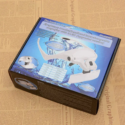 Magnifying Glass with LED Light for Jewelers, Instrument for Repairing Glasses or Optical Lenses, or Watches and Jewelry, Wearable on the Head