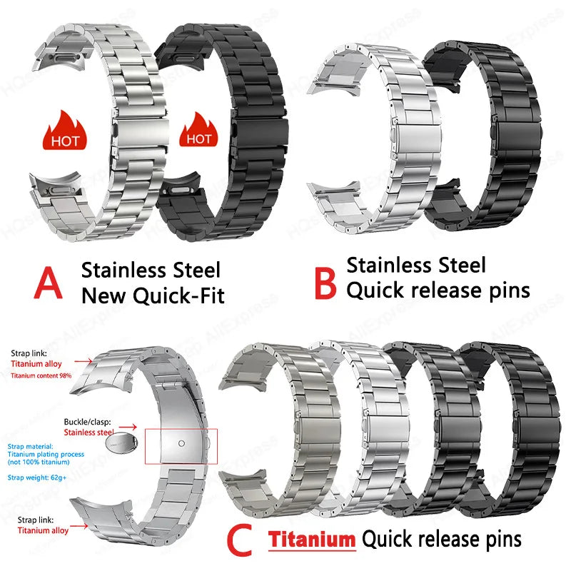 Titanium and Stainless Steel Bracelet, for Samsung Galaxy Watch 6 Classic 43 47mm 40/44mm, for Galaxy Watch 6 5 4, gapless