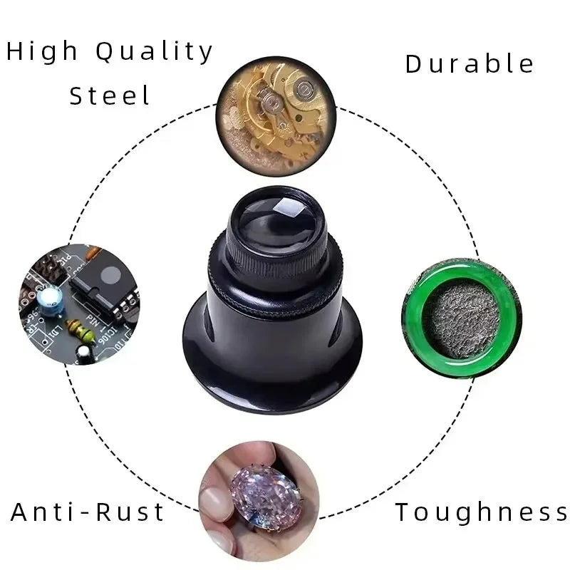 Outil de réparation de montre réparation de montre 5 à 20 fois loupe lunettes lunettes montre réparation loupe ensemble 4 pièces