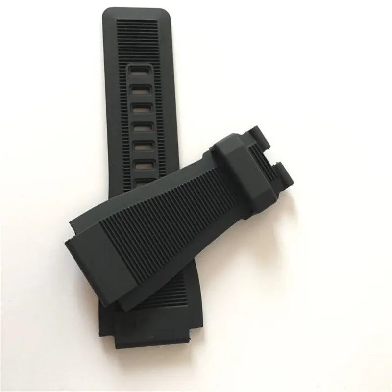 Silicone Rubber Watch Strap, Durable Black Convex Mouth, 24mm, Blue Pin Buckle, Logo, Suitable for Bell Ross BR01 BR03 Watch, In Stock