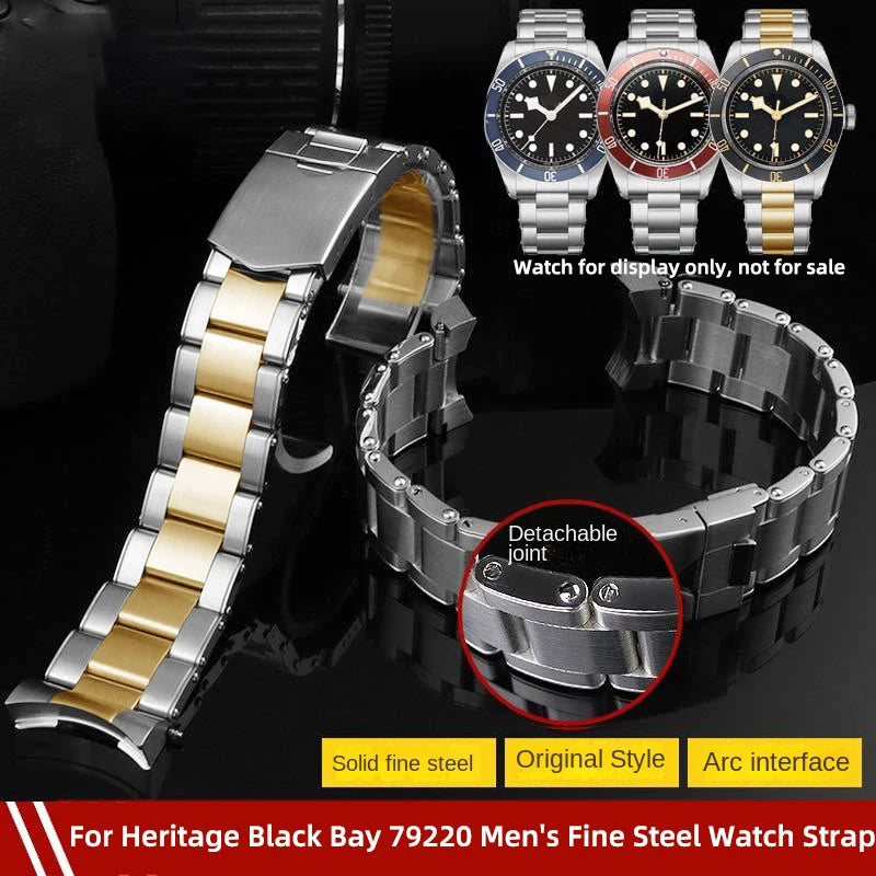 Cinturino per orologio in metallo per Tudor Black Bay 1958, fiorellino rosso, fiorellino nero, 79200R, cinturino in acciaio inossidabile curvo, 22mm