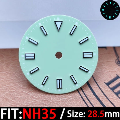 The 28.5mm luminous yellow, black, blue, and green sterile watch face is suitable for NH35/8215/2836 movement watch accessories