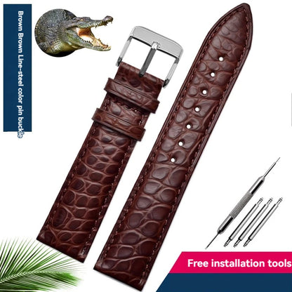 Bracelet en peau de crocodile véritable pour homme et femme, bracelet en alligator, fermoir papillon, Longines, Omega, Mido, Tissot, Rossini, 16mm, 18mm, 20mm, 22mm