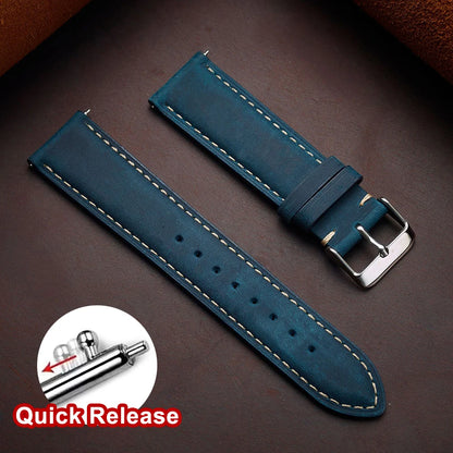 Cowhide Leather Watch Strap, 14mm 16mm 18mm 20mm 22mm 24mm, Retro Dark Brown, Quick Release, for Samsung Galaxy Watch 7/6/5/4 44mm