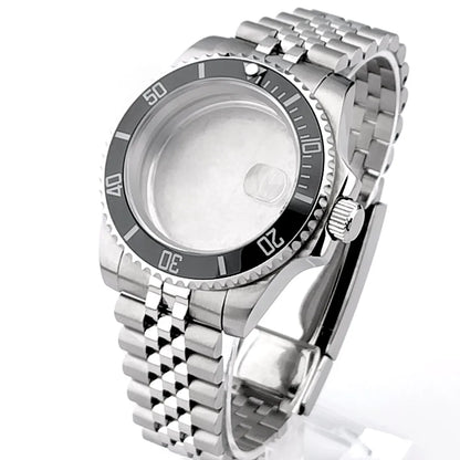 Cassa per orologio secondario in argento di alta qualità, 40,5 mm, adatta per NH-35/36, vetro zaffiro, cassa in metallo, parti e accessori resistenti all'acqua fino a 50 bar