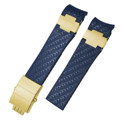 Cinturini per orologio in gomma siliconica da 22 mm compatibili con Ulysse Nardin Diver, chiusura deployante color argento o oro rosa, cinturino nero o blu