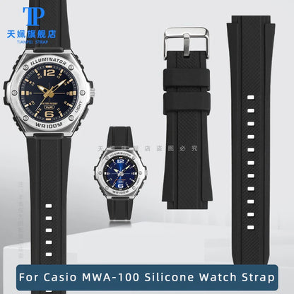 Cinturino in gomma siliconica da 20 mm per orologi CASIO da uomo, modelli MWA-100, MWA-100HD-1A, MWA-100H, colore nero. Accessori per cinturini per orologi.