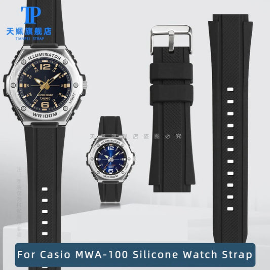 Bracelet en caoutchouc de Silicone 20MM pour Bracelet de montre CASIO mâle MWA-100 MWA-100HD-1A mwa-100h Bracelets noirs accessoires de Bracelet