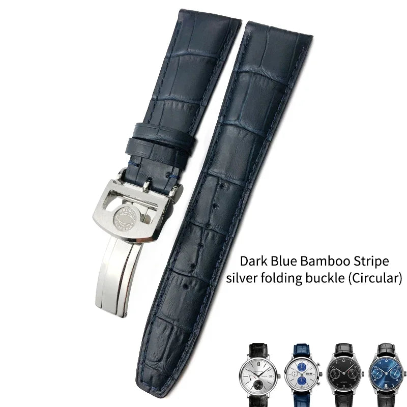 Bracelet de montre en cuir de veau véritable, grain d'alligator, compatible avec IWC Pilot Portuguese Serie, disponible en noir, marron et bleu