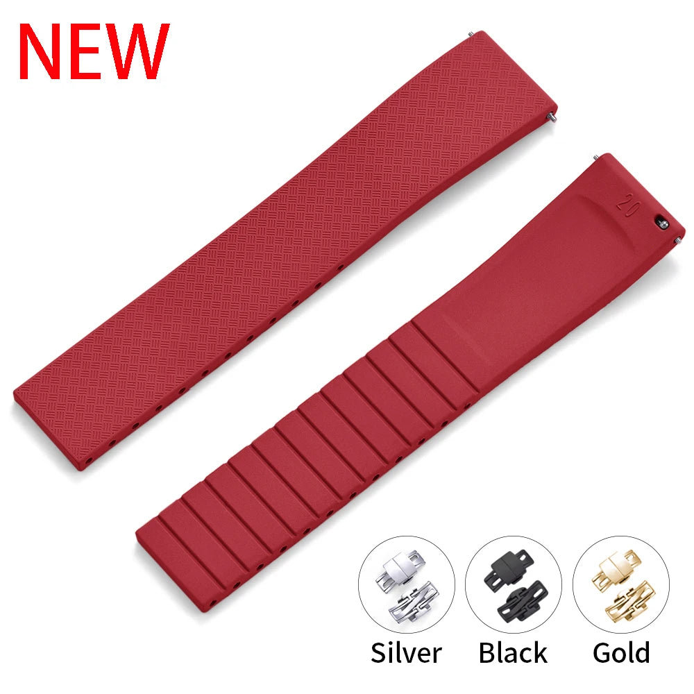 New Design CTS Fluoro-Rubber Watch Strap 18mm 19mm 20mm 22mm Watch Straps with Quick-Release Butterfly Buckle FKM Strap for Cutting to Size