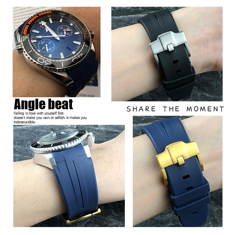 Cinturino per orologio in gomma siliconica concava convessa da 21 mm con estremità curva per Rolex DEEPSEA Sea-Dweller 126660, cinturino sportivo da immersione blu nero, strumenti inclusi