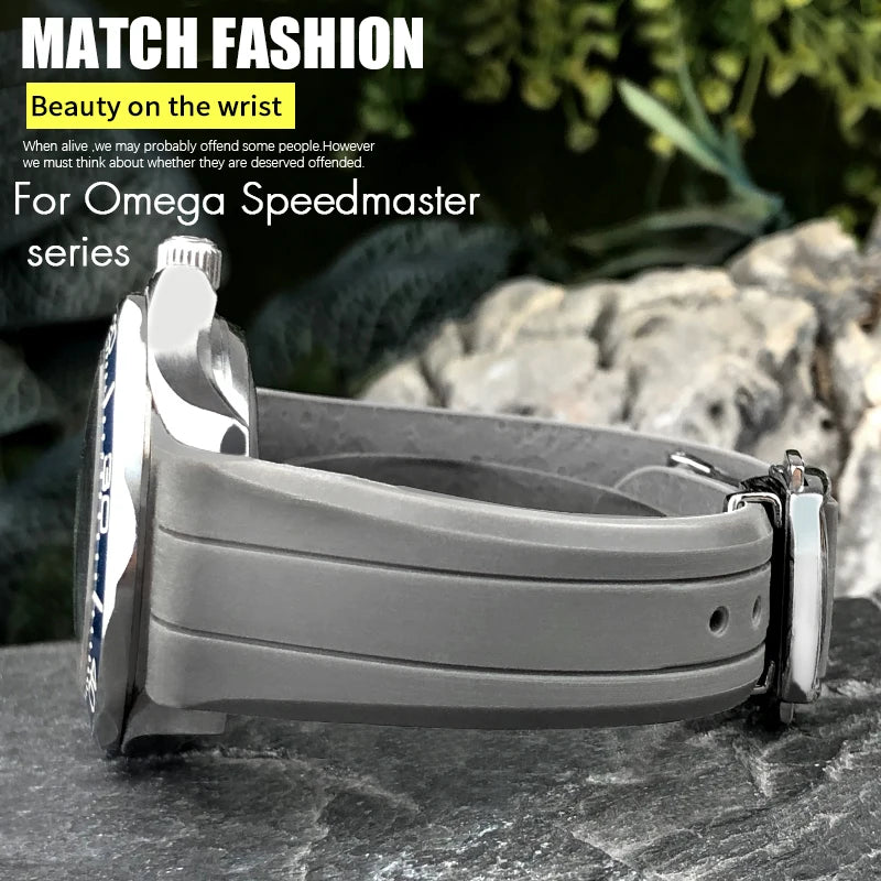 Bracelet de montre en caoutchouc et silicone, 19mm, 21mm, 20mm, 18mm, pour Omega Speedmaster Sport Moon Watch, Seamaster 300, noir, gris