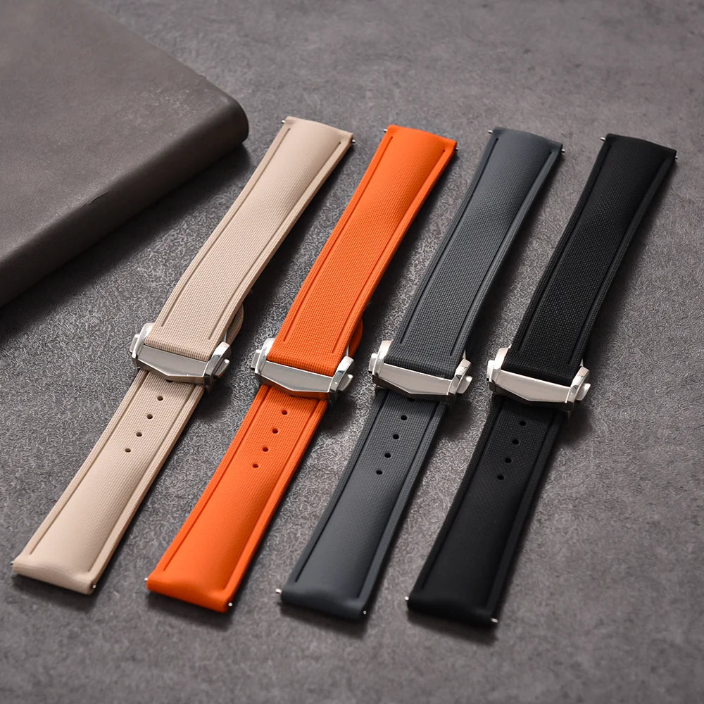 Bracelet de montre déployant de sport à motif tissé de haute qualité, 20mm 21mm 22mm, bracelet de montre en caoutchouc FKM
