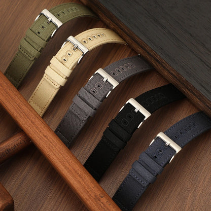 Quick-release nylon canvas watch strap, 18mm 19mm 20mm 22mm, brushed buckle, smartwatch accessories
