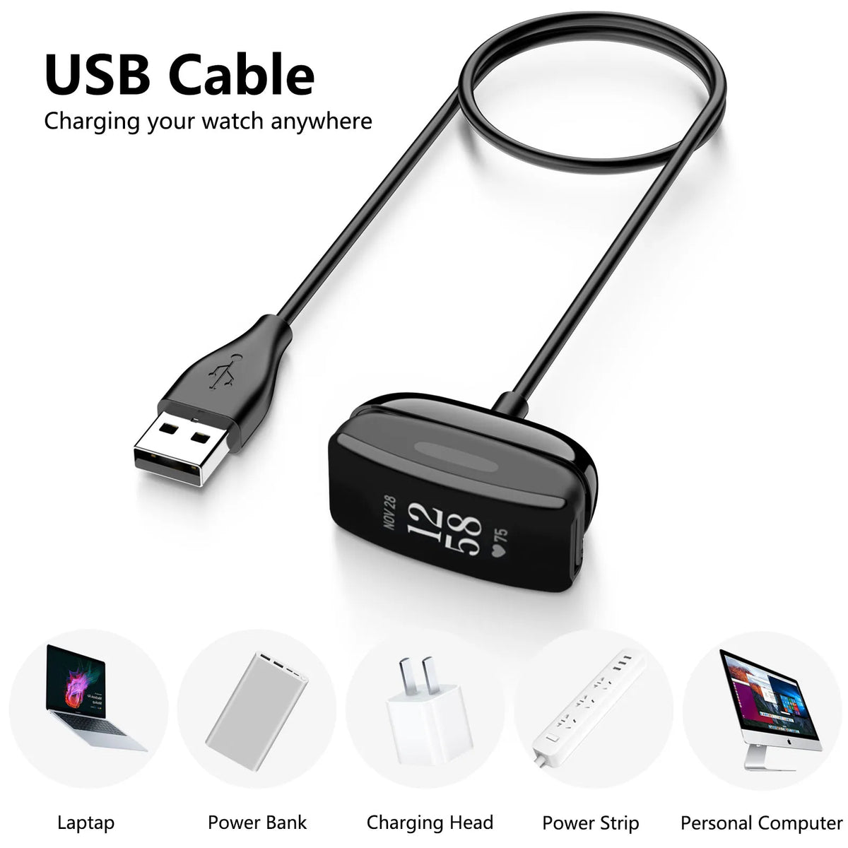 Chargeur USB 100cm pour Fitbit Inspire/Inspire 2/Inspire 3, câble de chargement avec clip, station d'accueil pour Fitbit Inspire HR/ACE 2/ACE 3