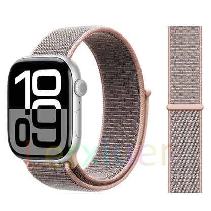 适用于 Apple Watch 46mm 44mm 45mm 40mm 41mm 42mm 的尼龙回环表带，适配 iWatch 系列 11 10 9 SE 8 7 6 5 4 Ultra 3 2 49mm