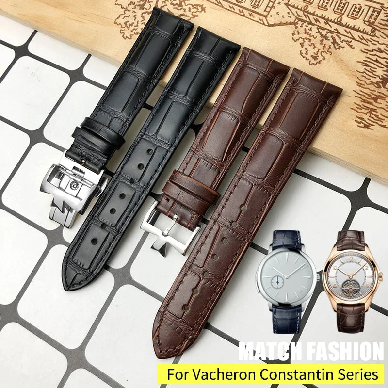 Bracelet de montre en cuir véritable de vache, 19mm, 20mm, 21mm, 22mm, adapté pour Vacheron Constantin, bracelet de montre en cuir de veau crocodile, noir et marron