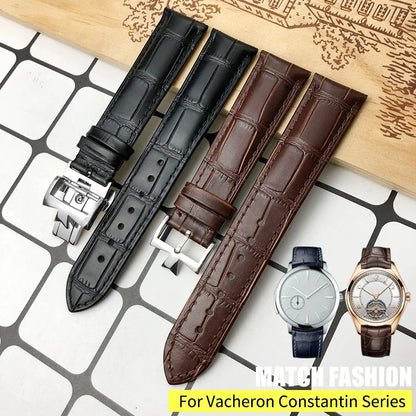 Bracelet de montre en cuir véritable de vache, 19mm, 20mm, 21mm, 22mm, adapté pour Vacheron Constantin, bracelet de montre en cuir de veau crocodile, noir et marron