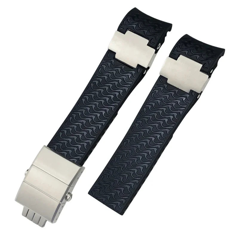 Cinturini per orologio in gomma siliconica da 22 mm compatibili con Ulysse Nardin Diver, chiusura deployante color argento o oro rosa, cinturino nero o blu