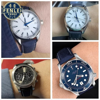 Bracelets de montre en toile et Nylon, 19mm 20mm, pour Omega Seamaster 300 Speedmaster AT150 Omega Speedmaster Slubby série 310.32, bracelet en Nylon