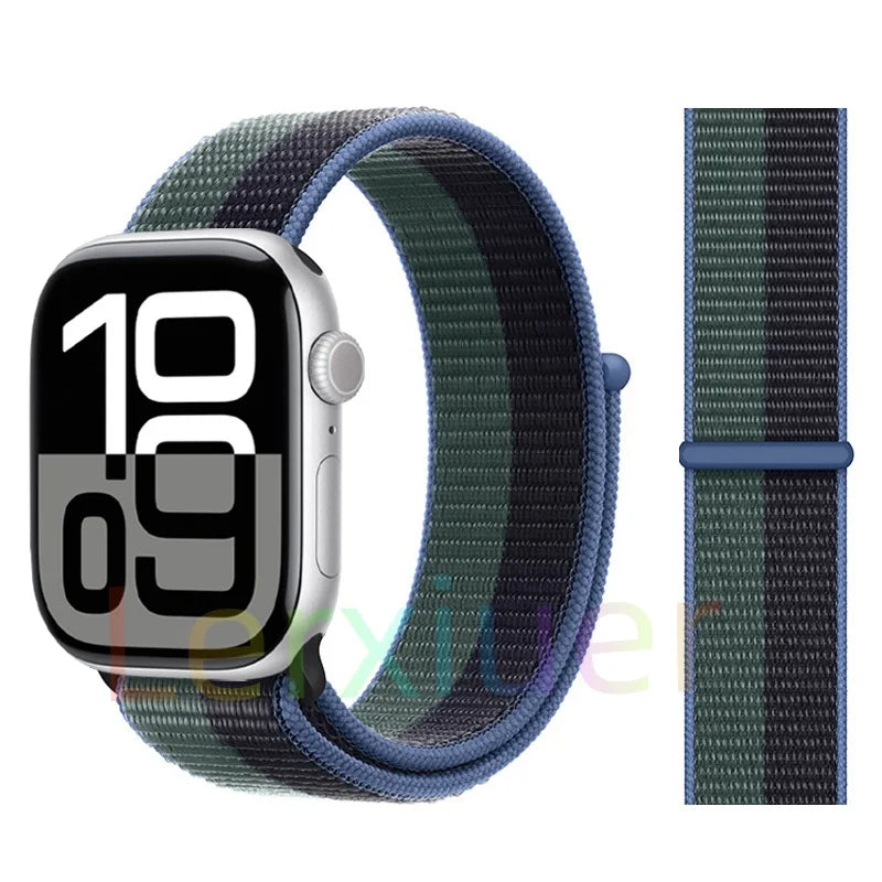 适用于 Apple Watch 46mm 44mm 45mm 40mm 41mm 42mm 的尼龙回环表带，适配 iWatch 系列 11 10 9 SE 8 7 6 5 4 Ultra 3 2 49mm