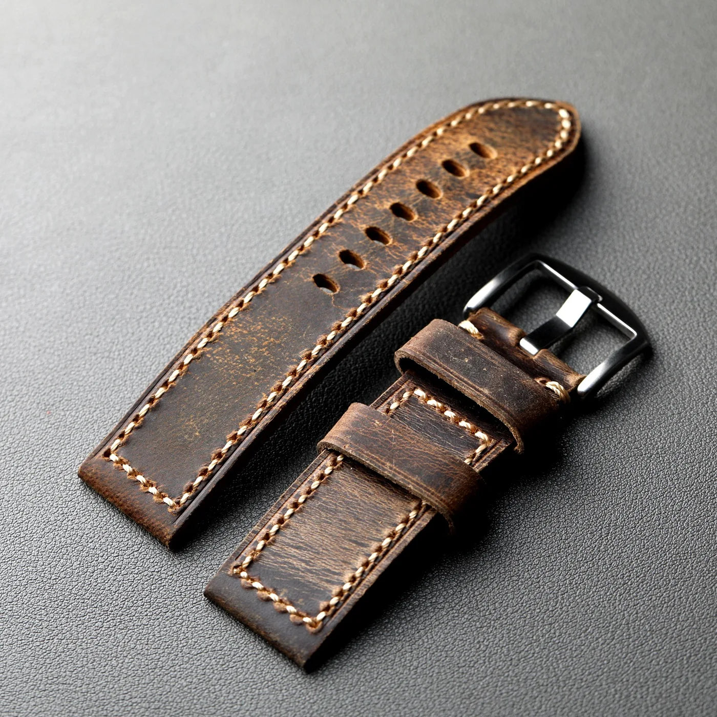 Cinturino in pelle bovina di prima qualità, fatto a mano. 20MM 21MM 22MM 23MM 24MM 26MM, cinturino in pelle vintage spesso da uomo, marrone, adatto per meccanici