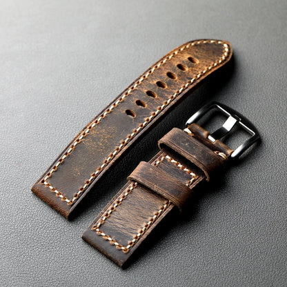 Cinturino in pelle bovina di prima qualità, fatto a mano. 20MM 21MM 22MM 23MM 24MM 26MM, cinturino in pelle vintage spesso da uomo, marrone, adatto per meccanici
