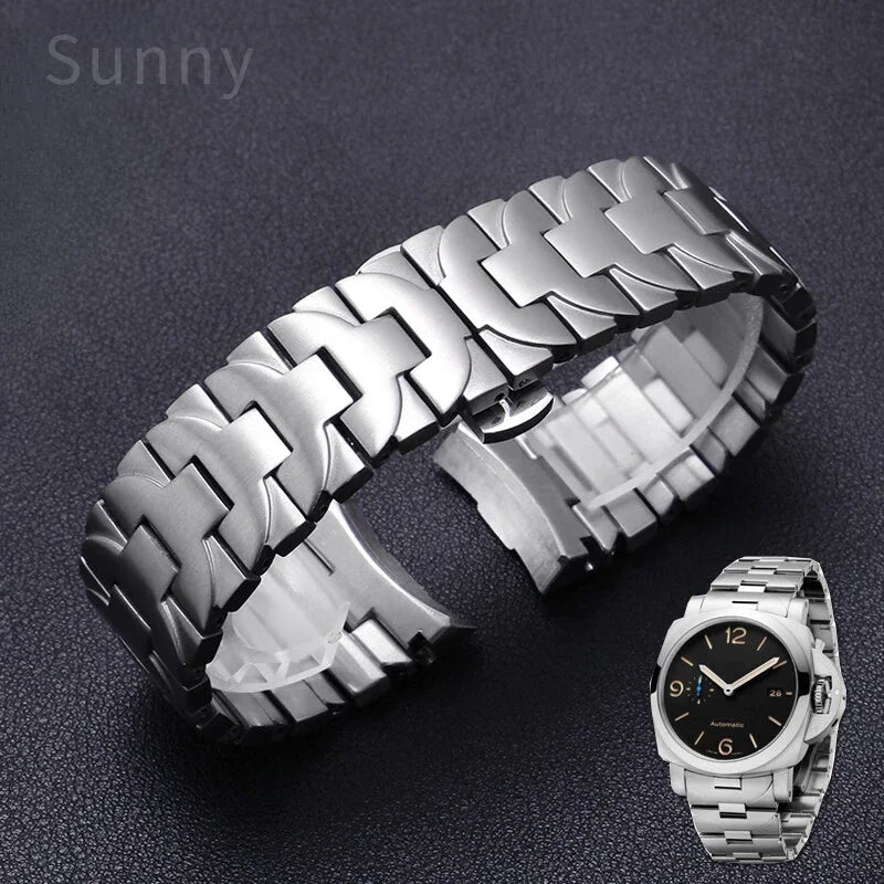 For Panerai Luminor Silver Black Series 24 22mm PAM 441111 Solid Stainless Steel Watch Bracelet, Rustproof, for Outdoor Business Men