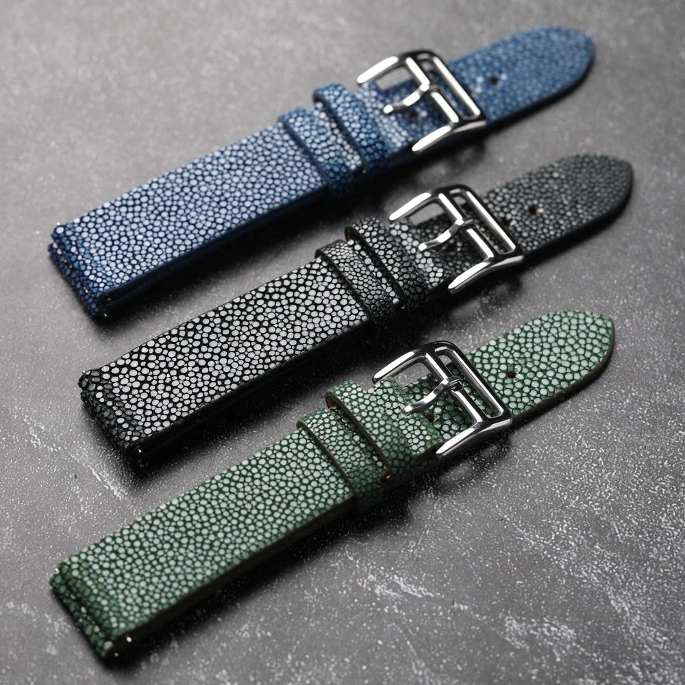 Bracciale da uomo fatto a mano in pelle di pesce perlato, 18mm, 19mm, 20mm, 21mm, 22mm, Vintage Devilfish, Nero, Verde, Blu, Morbido, Indossabile, Premium Lea