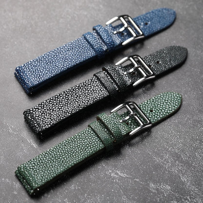 Bracciale da uomo fatto a mano in pelle di pesce perlato, 18mm, 19mm, 20mm, 21mm, 22mm, Vintage Devilfish, Nero, Verde, Blu, Morbido, Indossabile, Premium Lea